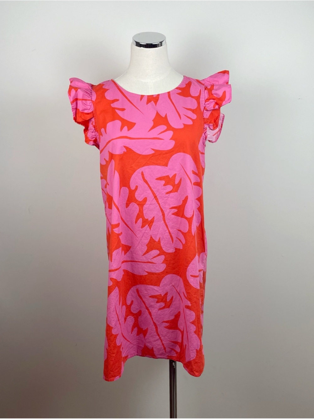 Michelle Mcdowell Pink Orange Floral Tropical Ruffle Sleeve Dress Women Large